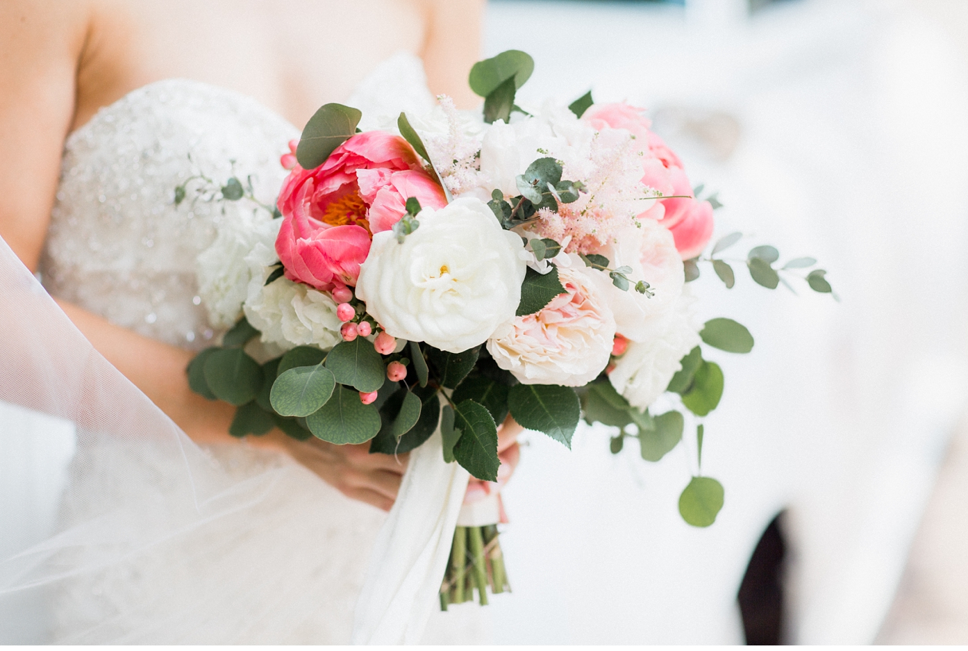 Coral Peony Bridal Bouquet Iconic Richmond Wedding at the Jefferson Hotel by Alisandra Photography