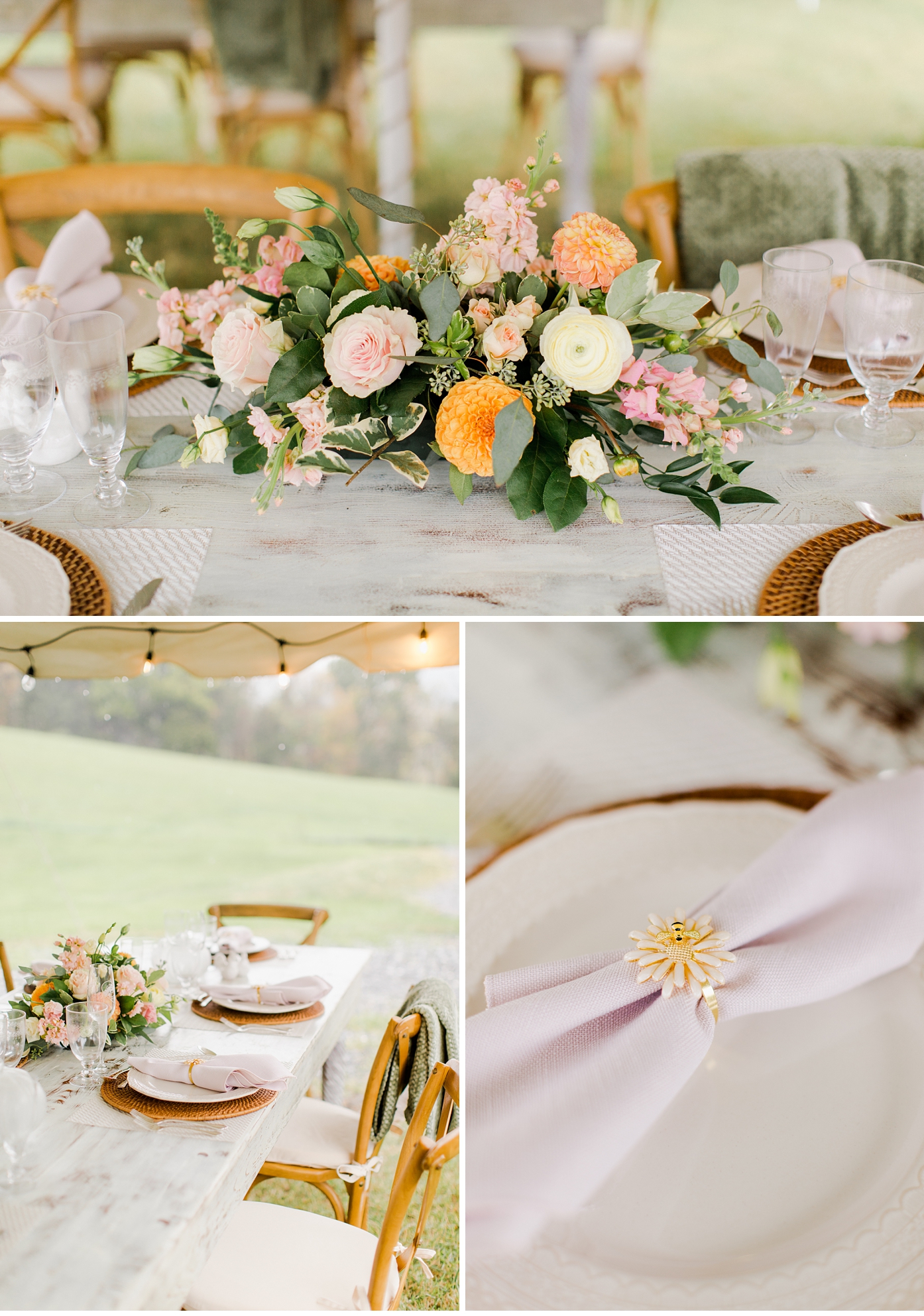 Intimate Tablescape with Pink and Orange Florals